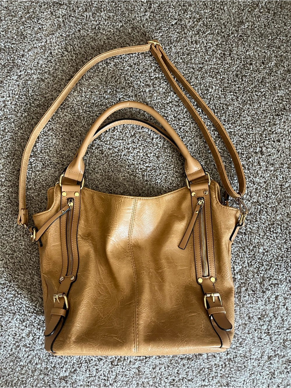 Tan Women's Leather Tote Handbag with Shoulder Strap